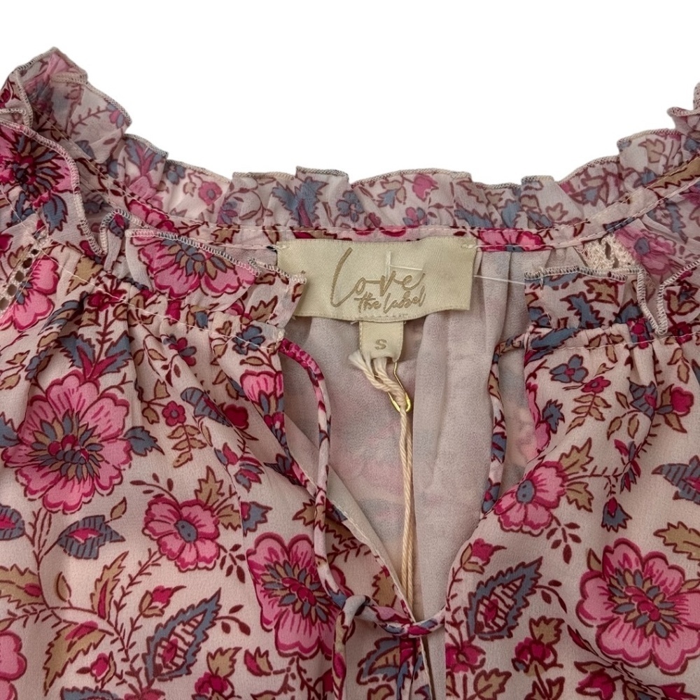 Love The Label Anthropologie Boho Floral Mini Dress Pink Smocked Tassel S - Picture 7 of 15